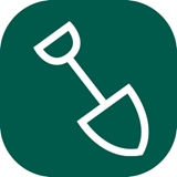 White spade icon on green background
